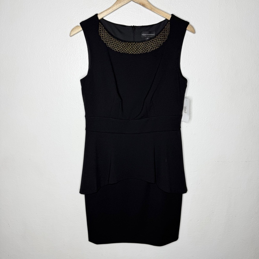 New Connected Apparel Black Sleeveless Sheath Dress Peplum Beaded Women's 8P